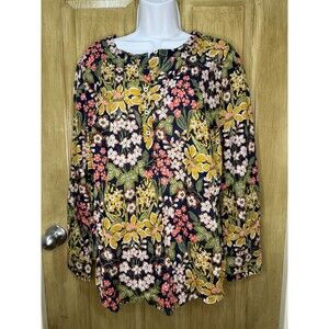 Talbots Plus Floral Popover Blouse 2X Long Sleeve Cotton Tunic
